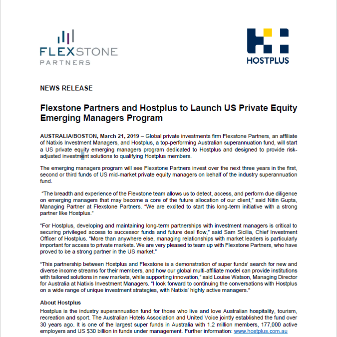 news-release-flexstone-partners-and-hostplus news-release-flexstone-partners-and-hostplus