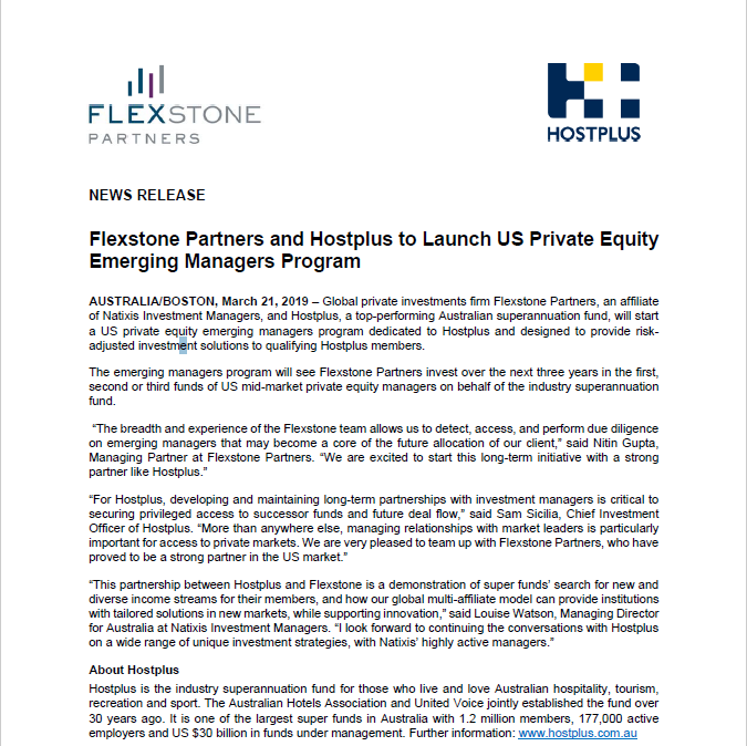 news-release-flexstone-partners-and-hostplus